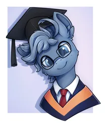 Size: 752x904 | Tagged: safe, artist:zeepheru_pone, derpibooru import, oc, unofficial characters only, pegasus, pony, atg 2023, cheek fluff, clothes, cute, ear fluff, glasses, graduation cap, hat, image, looking at you, male, necktie, newbie artist training grounds, png, smiling, solo, stallion