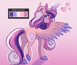 Size: 1984x1668 | Tagged: safe, alternate version, artist:carouselunique, derpibooru import, princess cadance, alicorn, pony, butt, crystal empire, glow, glowing horn, horn, image, jpeg, limited palette, looking at you, looking back, looking back at you, plot, smiling, solo, spread wings, wings