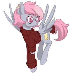 Size: 3000x3000 | Tagged: safe, derpibooru import, oc, oc:cherry rose, pegasus, clothes, ear piercing, glasses, image, piercing, png, short hair, solo, spread wings, sweater, turtleneck, wings