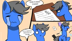 Size: 3500x2000 | Tagged: safe, artist:harleneap, derpibooru import, oc, pegasus, pony, anime face, atg 2023, comic, crying, drawing, drawing tablet, exam, image, newbie artist training grounds, notebook, pencil, png, speech bubble, text