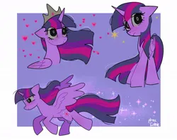 Size: 1024x810 | Tagged: safe, artist:petaltwinkle, derpibooru import, twilight sparkle, twilight sparkle (alicorn), alicorn, pony, crown, female, image, jewelry, jpeg, mare, passepartout, regalia, running, signature, simple background, smiling, solo, sparkles, spread wings, white background, wings