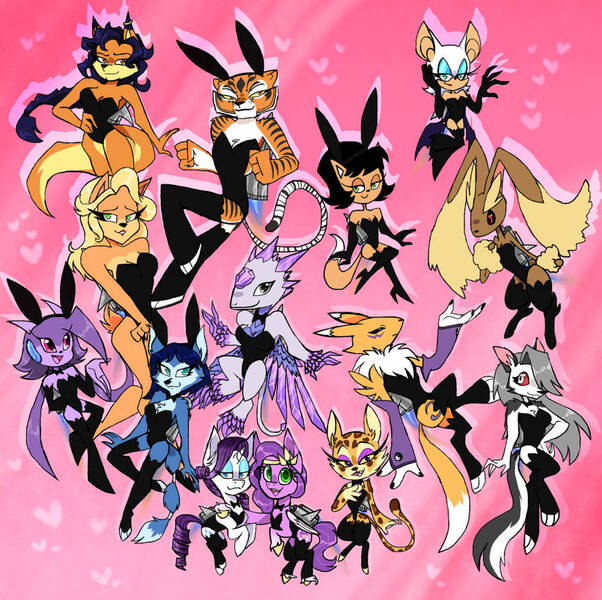 Size: 895x892 | Tagged: safe, artist:dariathedaemoness, derpibooru import, pipp petals, rarity, lopunny, renamon, g5, bunny suit, carmelita fox, clawroline, clothes, crash bandicoot (series), digimon, flashwing, freedom planet, helluva boss, image, jetpack, jpeg, kirby (series), kitty katswell, krystal, loona (helluva boss), pokémon, rouge the bat, sash lilac, skylanders, sly cooper, sonic the hedgehog (series), star fox, tawna bandicoot, tigress, tuff puppy