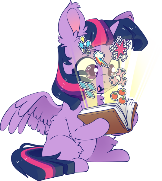 Size: 3319x3708 | Tagged: safe, artist:cutepencilcase, derpibooru import, twilight sparkle, twilight sparkle (alicorn), alicorn, pony, book, cute, cutie mark, ear fluff, female, fluffy, happy, high res, horn, image, mare, open mouth, open smile, png, simple background, sitting, smiling, solo, spread wings, transparent background, twiabetes, white background, wings