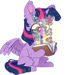 Size: 3319x3708 | Tagged: safe, artist:cutepencilcase, derpibooru import, twilight sparkle, twilight sparkle (alicorn), alicorn, pony, book, cute, cutie mark, ear fluff, female, fluffy, happy, high res, horn, image, mare, open mouth, open smile, png, simple background, sitting, smiling, solo, spread wings, transparent background, twiabetes, white background, wings