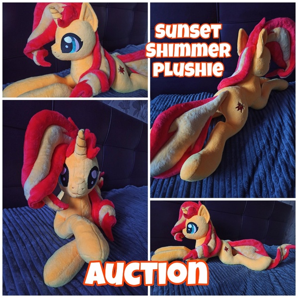 Size: 2560x2560 | Tagged: safe, artist:kuroran, derpibooru import, sunset shimmer, advertisement, auction, craft, image, jpeg, plushie