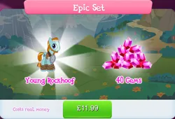 Size: 1267x862 | Tagged: safe, derpibooru import, official, rockhoof, earth pony, pony, beard, bundle, clothes, colt, costs real money, english, facial hair, foal, gameloft, gem, headband, image, jpeg, leg wraps, male, mobile game, my little pony: magic princess, numbers, sale, solo, solo focus, stallion, text