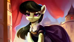 Size: 2688x1536 | Tagged: safe, derpibooru import, machine learning generated, stable diffusion, octavia melody, earth pony, pony, ai content, castle, clothes, dress, female, flag, generator:pony diffusion v5, image, jpeg, mare, prompter:siber, revolution, solo