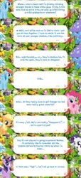 Size: 2048x4496 | Tagged: safe, derpibooru import, official, applejack, pinkie pie, rainbow dash, rarity, trixie, twilight sparkle, twilight sparkle (alicorn), alicorn, earth pony, pegasus, pony, unicorn, brooch, cape, clothes, dialogue, dialogue box, english, event, female, filly, filly applejack, filly rarity, foal, folded wings, freckles, gameloft, hat, horn, image, jewelry, mare, mobile game, my little pony: magic princess, png, speech bubble, spread wings, text, trixie's cape, trixie's hat, wings, younger