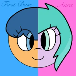 Size: 1920x1920 | Tagged: safe, artist:evelynthelovingheartgirl36, derpibooru import, first base, earth pony, pegasus, pony, adorabase, aura (g4), aurabetes, best friends, blue text, cute, duo, female, filly, foal, friends, g4, image, pegasus first base, pink text, png, race swap, smiling, text, two sides