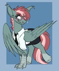 Size: 804x960 | Tagged: safe, artist:rockin_candies, derpibooru import, oc, oc:cascade script, unofficial characters only, hippogriff, clothes, femboy, glasses, image, male, png, secretary, skirt, wings