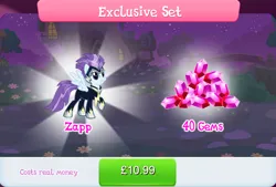 Size: 1266x858 | Tagged: safe, derpibooru import, official, zapp, pegasus, pony, bundle, clothes, costs real money, costume, english, female, gameloft, gem, image, jewelry, jpeg, mare, mobile game, my little pony: magic princess, necklace, numbers, power ponies, sale, solo, solo focus, spread wings, text, wings