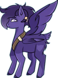 Size: 2374x3197 | Tagged: safe, artist:thecommandermiky, derpibooru import, oc, oc:miky command, unofficial characters only, deer, deer pony, hybrid, original species, pegasus, pony, accessory, deer tail, female, full body, happy, horn, horn jewelry, image, jewelry, mare, pegasus oc, png, purple eyes, purple hair, purple mane, simple background, smiling, solo, spread wings, tail, transparent background, wings