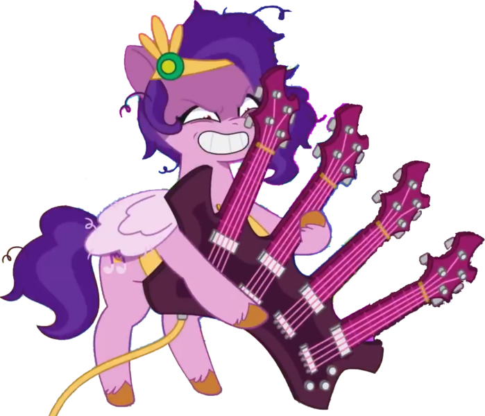 Size: 1059x909 | Tagged: safe, artist:pascalmulokozi2, derpibooru import, edit, edited screencap, screencap, pipp petals, pegasus, g5, my little pony: tell your tale, spoiler:g5, spoiler:my little pony: tell your tale, angry, guitar, image, musical instrument, not a vector, png, possessed, possession, rock and roll, solo