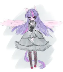 Size: 814x929 | Tagged: safe, artist:vanityamaryllis, derpibooru import, twilight sparkle, twilight sparkle (alicorn), alicorn, anthro, clothes, dress, female, image, jpeg, sketch, solo, spread wings, wings