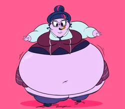 Size: 5147x4486 | Tagged: suggestive, artist:solitaryscribbles, color edit, derpibooru import, edit, editor:arcecape, sci-twi, twilight sparkle, human, absurd resolution, bbw, belly, belly button, big belly, big breasts, breasts, busty sci-twi, busty twilight sparkle, clothes, colored, crystal prep academy uniform, double chin, fat, female, huge belly, image, impossibly large belly, midriff, morbidly obese, obese, pink background, png, school uniform, sci-twilard, simple background, solo, ssbbw, twilard sparkle, wobbling