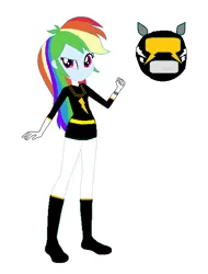 Size: 478x629 | Tagged: safe, color edit, derpibooru import, edit, rainbow dash, equestria girls, black ranger, boots, clothes, colored, gloves, image, png, power rangers, shoes, simple background, solo, white background
