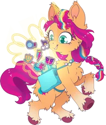 Size: 3561x4183 | Tagged: safe, artist:cutepencilcase, derpibooru import, sunny starscout, alicorn, pony, g5, my little pony: a new generation, artificial horn, artificial wings, augmented, bag, cutie mark, horn, image, magic, magic horn, magic wings, png, race swap, saddle bag, simple background, smiling, solo, sunnycorn, transparent background, wings