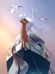 Size: 1968x2652 | Tagged: safe, artist:28gooddays, oc, unofficial characters only, bird, seagull, seapony (g4), image, png, ship, solo
