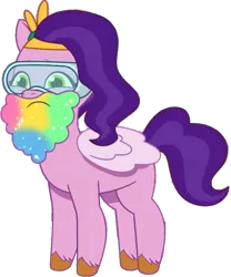 Size: 684x822 | Tagged: suggestive, artist:pascalmulokozi2, derpibooru import, edit, edited screencap, screencap, pipp petals, pegasus, pony, g5, my little pony: tell your tale, spoiler:g5, spoiler:my little pony: tell your tale, beard, embarrassed, facial hair, glitter, goggles, image, not a vector, pippsqueaks forever, png, simple background, solo, transparent background