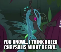 Size: 587x500 | Tagged: safe, derpibooru import, edit, edited screencap, screencap, queen chrysalis, changeling, changeling queen, pony, the mean 6, captain obvious, caption, crown, evil laugh, eyes closed, female, image, image macro, imgflip, jewelry, jpeg, laughing, mare, open mouth, regalia, solo, text, truth