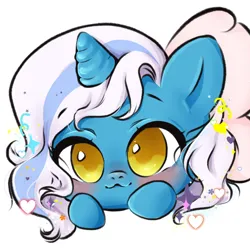 Size: 1800x1800 | Tagged: safe, artist:katarinarente123, derpibooru import, oc, oc:fleurbelle, unofficial characters only, alicorn, pony, :3, alicorn oc, blushing, bow, cute, female, hair bow, horn, image, looking at you, mare, png, simple background, solo, wings, yellow eyes