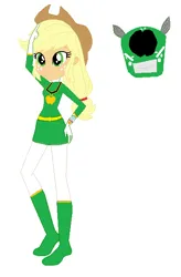 Size: 404x617 | Tagged: safe, color edit, derpibooru import, edit, applejack, equestria girls, boots, clothes, colored, gloves, green ranger, image, png, power rangers, shoes, simple background, solo, white background