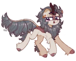 Size: 534x431 | Tagged: safe, artist:fefof, artist:flixanoa, derpibooru import, kirin, pony, beige, calm, chest fluff, ear fluff, ear piercing, earring, female, floating, fluffy, hoof fluff, image, jewelry, mare, piercing, png, prancing, simple background, solo, transparent background