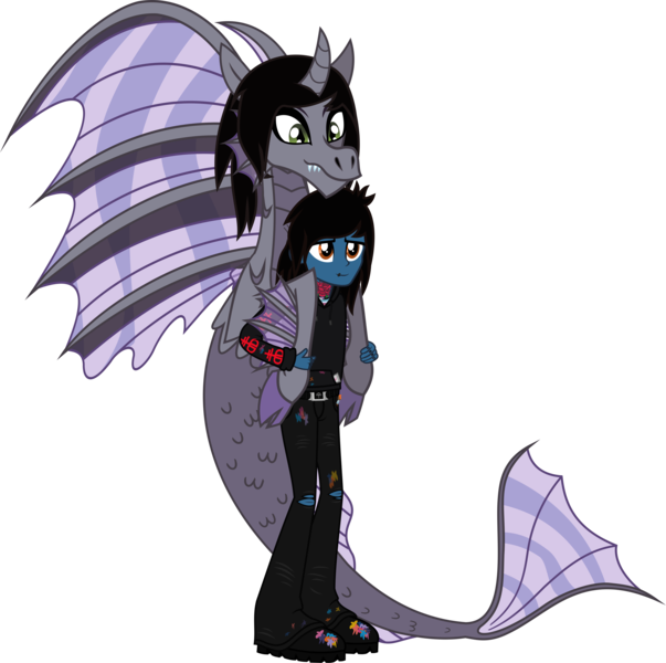 Size: 3976x3955 | Tagged: safe, artist:lightningbolt, derpibooru import, oc, ponified, ponified:kellin quinn, ponified:oliver sykes, human, pony, siren, equestria girls, .svg available, belt, bring me the horizon, clothes, cloven hooves, curved horn, derpibooru exclusive, duo, duo male, equestria girls-ified, fangs, fish tail, gay, grabbing, hoodie, horn, image, jeans, lip piercing, looking down, looking up, male, paint stains, pants, piercing, png, ripped jeans, ripped pants, scales, shipping, show accurate, simple background, size difference, sleeping with sirens, slit pupils, smiling, standing, tail, tattoo, torn clothes, transparent background, vector