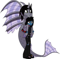 Size: 3976x3955 | Tagged: safe, artist:lightningbolt, derpibooru import, oc, ponified, ponified:kellin quinn, ponified:oliver sykes, human, pony, siren, equestria girls, .svg available, belt, bring me the horizon, clothes, cloven hooves, curved horn, derpibooru exclusive, duo, duo male, equestria girls-ified, fangs, fish tail, gay, grabbing, hoodie, horn, image, jeans, lip piercing, looking down, looking up, male, paint stains, pants, piercing, png, ripped jeans, ripped pants, scales, shipping, show accurate, simple background, size difference, sleeping with sirens, slit pupils, smiling, standing, tail, tattoo, torn clothes, transparent background, vector