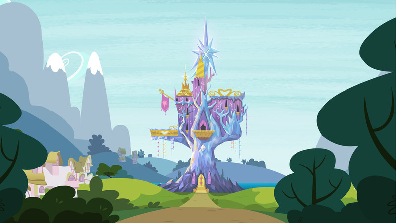 Size: 3840x2160 | Tagged: safe, derpibooru import, official, background, g4, grass, image, jpeg, path, ponyville, scenery, tree, twilight's castle