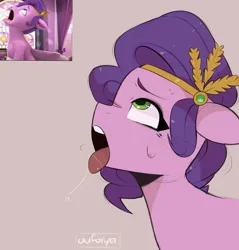 Size: 1955x2048 | Tagged: suggestive, artist:darkdoubloon, derpibooru import, pipp petals, pegasus, pony, g5, ahegao, drool, female, image, jpeg, mare, open mouth, scene interpretation, solo, solo female, sweat, tongue out