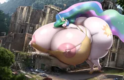 Size: 1280x832 | Tagged: semi-grimdark, derpibooru import, machine learning generated, novelai, stable diffusion, princess celestia, anthro, ahegao, ai content, apocalypse, big breasts, breast expansion, breast milk, breasts, busty princess celestia, butt, butt expansion, clopfic in description, clothes, female, giantess, growth, heavy, huge breasts, huge butt, hyper, hyper breasts, hyper butt, image, impossibly large breasts, impossibly large butt, lactation, large butt, macro, milk, nipples, nudity, open mouth, orgasm, png, story included, tongue out, torn clothes