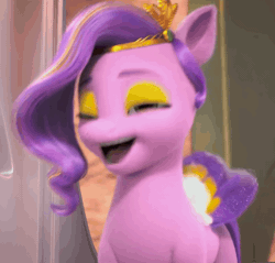Size: 1126x1076 | Tagged: safe, derpibooru import, screencap, pipp petals, g5, my little pony: make your mark, spoiler:g5, spoiler:my little pony: make your mark, spoiler:my little pony: make your mark chapter 4, spoiler:mymc04e05, animated, eyeshadow, feather, flower, gif, image, makeup, mask, masquerade mask, my little pony: make your mark chapter 4, solo, the manesquerade ball