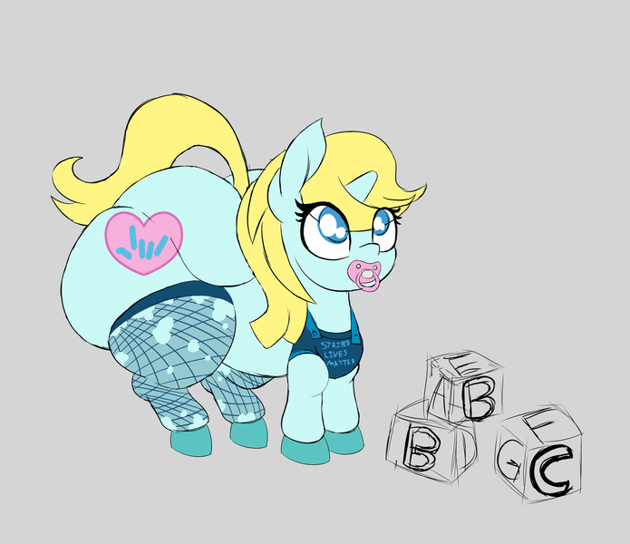 Size: 5472x4724 | Tagged: questionable, anonymous artist, derpibooru import, oc, oc:lyrical touch, pony, butt, clothes, foal, foalcon, huge butt, hyper, hyper butt, image, impossibly large butt, large butt, pacifier, png, simple background, socks, the ass was fat, thigh highs, underage, zebra supremacy, zebradom