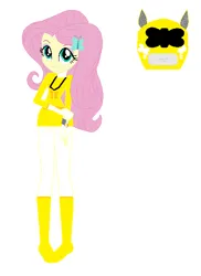 Size: 442x608 | Tagged: safe, color edit, derpibooru import, edit, fluttershy, equestria girls, boots, clothes, colored, gloves, image, png, power rangers, shoes, simple background, solo, white background, yellow ranger