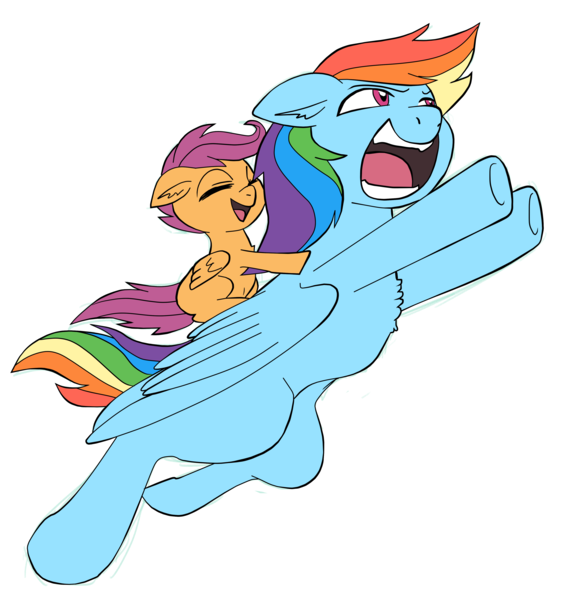 Size: 3861x3996 | Tagged: safe, artist:buttercupsaiyan, rainbow dash, scootaloo, flying, image, png