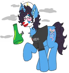 Size: 1890x2000 | Tagged: safe, artist:mxmx fw, derpibooru import, ponified, pony, unicorn, bong, clothes, clown, clown makeup, drugged, drugs, el uriel, image, makeup, marijuana, ms paint, onecoin crew, png, smiling, solo, spanish, youtuber