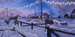 Size: 4000x2000 | Tagged: safe, artist:kanika-png, derpibooru import, oc, unofficial characters only, cat, original species, pony, houses, image, lights, png, snow, town, winter