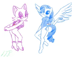 Size: 1003x797 | Tagged: safe, artist:low-tier-pleb, rarity, alicorn, alicornified, clothes, image, jetpack, jpeg, leotard, race swap, raricorn, rouge the bat, sketch, sonic the hedgehog (series)
