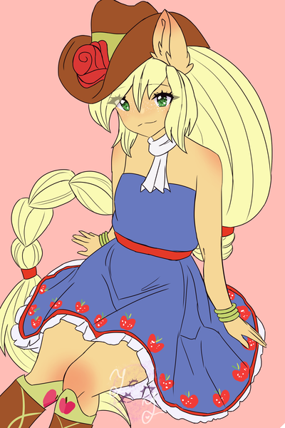 Size: 2000x3000 | Tagged: safe, artist:annixell, derpibooru import, applejack, human, equestria girls, equestria girls (movie), clothes, dress, fall formal outfits, female, high res, image, png, ponied up, pony ears, simple background, sitting, solo