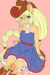 Size: 2000x3000 | Tagged: safe, artist:annixell, derpibooru import, applejack, human, equestria girls, equestria girls (movie), clothes, dress, fall formal outfits, female, high res, image, png, ponied up, pony ears, simple background, sitting, solo