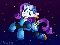 Size: 1032x774 | Tagged: safe, artist:more by orafu, rarity, armor, armorarity, image, jetpack, jpeg, jumping, night, rocket knight