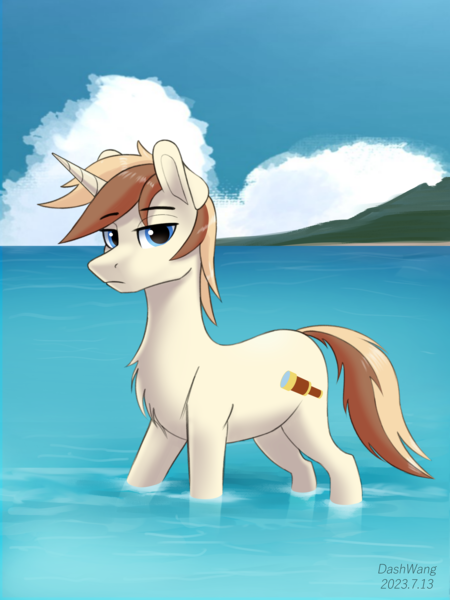 Size: 2250x3000 | Tagged: safe, artist:dash wang, derpibooru import, oc, oc:cream brun, unicorn, image, male, ocean, png, water