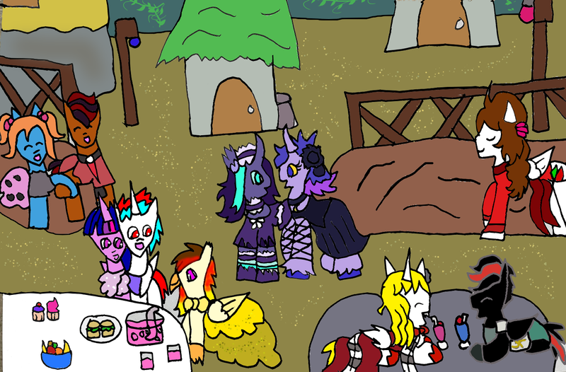 Size: 1392x916 | Tagged: safe, artist:ask-luciavampire, derpibooru import, oc, bat pony, earth pony, pegasus, pony, undead, unicorn, vampire, dancing, image, png, prom, tumblr