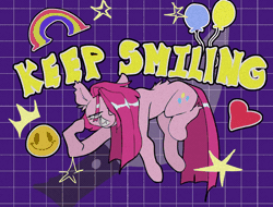 Size: 1200x910 | Tagged: safe, artist:madiwann, derpibooru import, pinkie pie, earth pony, pony, animated, blinking, eyes closed, eyes open, female, gif, image, mare, pinkamena diane pie, simple background, smiling, solo, sticker, text