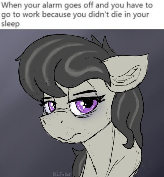 Size: 1211x1306 | Tagged: safe, artist:reddthebat, derpibooru import, octavia melody, earth pony, pony, bags under eyes, bust, female, floppy ears, gradient background, image, jpeg, looking at you, mare, solo, text