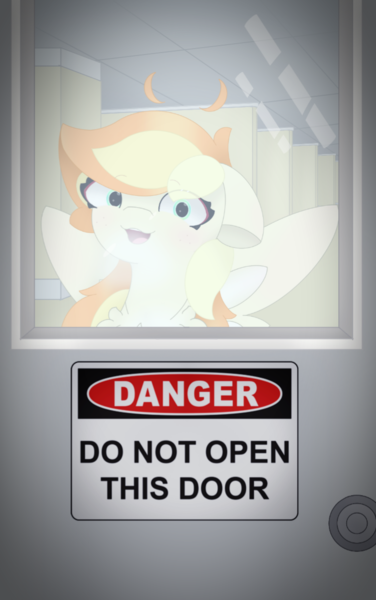 Size: 758x1210 | Tagged: safe, artist:sodapop sprays, derpibooru import, oc, oc:sodapop sprays, pegasus, pony, chest fluff, do not open, ear fluff, female, image, imminent everything, mare, png, solo, the backrooms, yandere