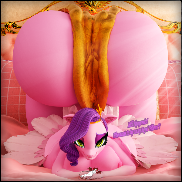 Size: 3840x3840 | Tagged: questionable, artist:velvetcharm, derpibooru import, pipp petals, anthro, pegasus, g5, my little pony: a new generation, my little pony: make your mark, my little pony: tell your tale, 3d, bed, bedroom eyes, big breasts, blanket, blender, blender cycles, breast squish, breasts, butt, huge butt, image, impossibly large butt, large butt, laying on bed, lying down, nudity, on bed, pegasus wings, png, seduction, seductive, seductive look, seductive pose, spread wings, the ass was fat, wings