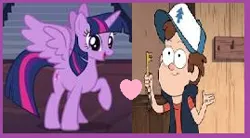 Size: 269x148 | Tagged: safe, artist:sweetheart1012, derpibooru import, twilight sparkle, twilight sparkle (alicorn), alicorn, human, pony, best ship, crossover, crossover shipping, diplight, dipper pines, female, gravity falls, heart, image, male, png, shipping, shipping domino, straight