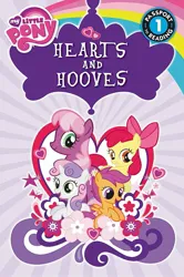 Size: 997x1500 | Tagged: safe, derpibooru import, official, apple bloom, cheerilee, scootaloo, sweetie belle, earth pony, pegasus, pony, unicorn, hearts and hooves day (episode), book cover, closed mouth, cover, cutie mark crusaders, female, filly, flower, foal, heart, hearts and hooves, hearts and hooves (book), hearts and hooves day, image, jpeg, mare, my little pony logo, open mouth, passport to reading, stock vector, text